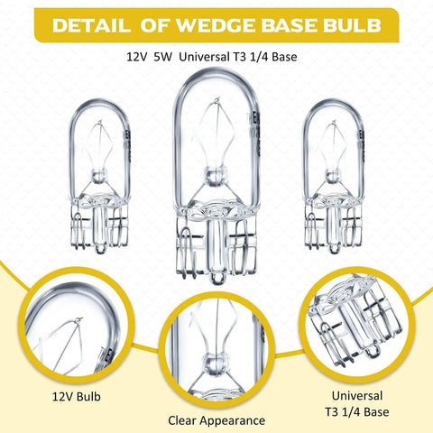 Clear Krypton 12V 5W One Quarter Wedge Base Light Bulbs For Landscape RV And Cabinet Lighting Warm White 20 Pack Durable Glass Lamps For Easy Replacement And Long Lasting Brightness