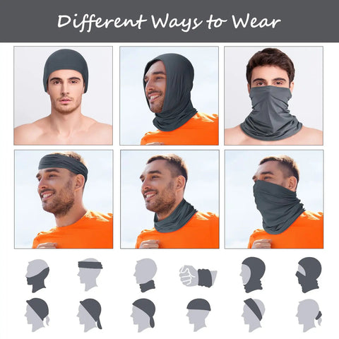 Various ways to wear 6 Pack Summer UV Protection Neck Gaiters For Face Covering, Cooling Breathable Bandana Scarves.