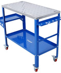 Badass Welding Table 36 By 18 Inches Solid Steel Workbench with smooth rolling locking casters and tool slots.