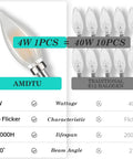 Frosted LED Candelabra Bulbs 24 Pack 40 Watt Equivalent Type B E12 Base Dimmable Soft White 2700K comparison with halogen.