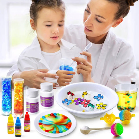 70 Plus Experiments Science Kit For Kids With Chemistry And Physics Projects Kid Friendly Hands On STEM Toy That Delivers Real Fun Learning And Keeps Little Minds Curious. mother and child mixing blue liquid in 100ml cup