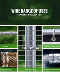 Ultra Tough Stainless Steel Zip Ties 200Pcs 11.8Inch 304 Heat Resistant Tie Wraps for chain link fence installation.