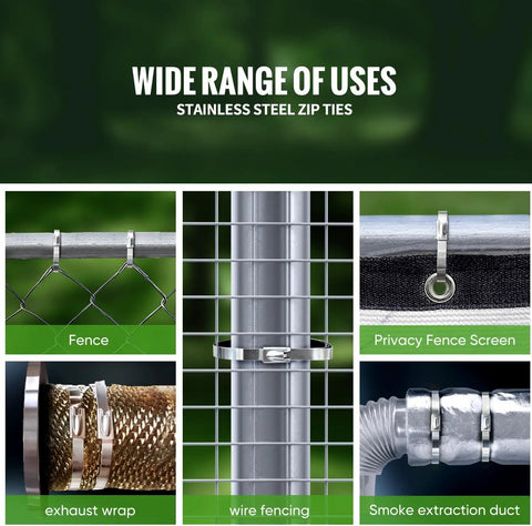 Ultra Tough Stainless Steel Zip Ties 200Pcs 11.8Inch 304 Heat Resistant Tie Wraps for chain link fence installation.