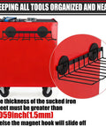 Heavy Duty Magnetic Power Tool Organizer And Drill Holder Wall Mount shown on red cart, rubber coated magnets visible.