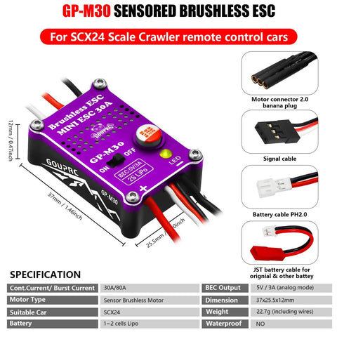 Beefy Torque 2204 2400KV Brushless Outrunner Motor With Transmission And 30A Mini ESC component layout for SCX24 cars