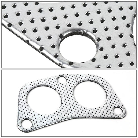 Close-up view of Heavy Duty 4 2 1 Header Exhaust Gasket Kit with perforated aluminum flange, ideal for custom car builds.