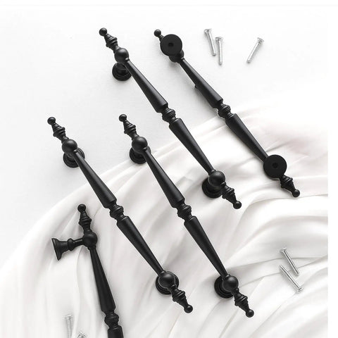 Dope Matte Black Vintage Cabinet Pulls 10 Pack 3.75 Inch Hole Center Drawer Knobs Kitchen Cupboard Hardware with screws.