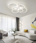 30.5 Inch Acrylic LED Ring Ceiling Light Fixture Dimmable Flush Mount Chandelier in a modern living room setting