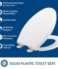 Commercial Heavy Duty Elongated Toilet Seat With White Cover And No Slam Seat Built Different For Busy Public Washrooms Featuring Grip Tight Bolts For Zero Drama Installation Made In Usa with self-sustaining hinges.