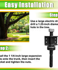 Heavy Duty Treehouse Bracket Set, 4 Pieces For 1.25 Inch Lag Bolts, Strong Steel, Black Powder Coated Finish, Outdoor Deck And Treehouse Construction Hardware For Solid Support installed on tree trunk