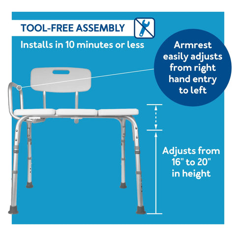Adjustable Height Shower Bench And Transfer Chair For Elderly And Disabled With No Tools Needed And Easy To Level Tub Seat.