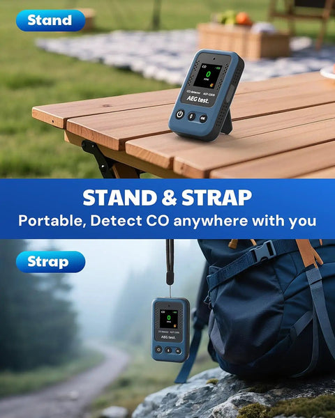 Portable Carbon Monoxide Detector With 15 Day Standby, Rechargeable Mini CO Monitor For Travel And Camping on table