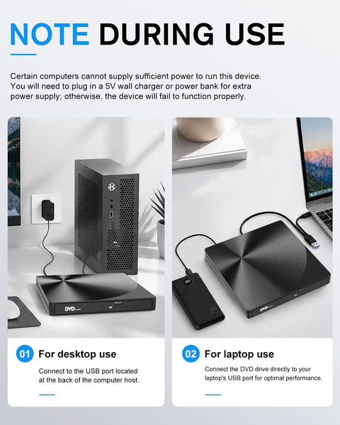 External CD DVD Drive With USB 3.0 And Type-C Plug And Play Portable Burner For Laptops And Macs No Extra Power Needed Ultra Slim Travel Ready Optical Drive for desktop and laptop use