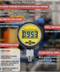 Heavy Duty Hydraulic Pressure Gauge Digital Display 10000 PSI 700 BAR With 1/4 Inch NPT Connector shown with digital screen