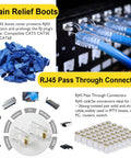 RJ45 Crimp Tool Kit All In One Ethernet Crimper With Cable Tester And Wire Stripper, connector boots and passthrough connectors