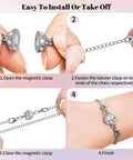 Steps showing how to use Magnetic Jewelry Clasps And Extenders Set In Gold And Silver 24 Piece Layering Clasp Kit For Necklaces Bracelets And Anklets.