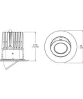 Technical drawing of 4-Inch LED Adjustable Gimbal Trim With Light Engine, White Finish, Tilt 35 Degrees, 25 Degree Beam Reflector