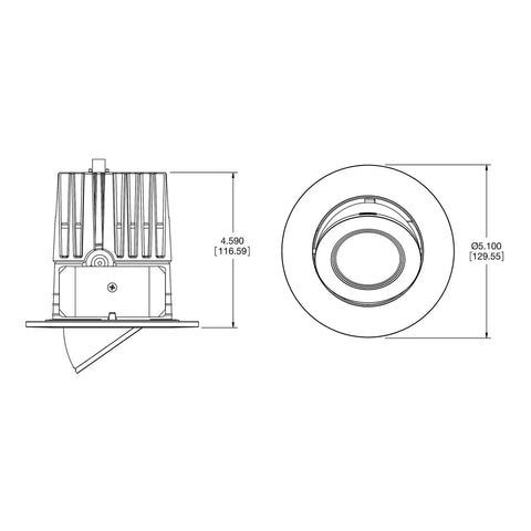 Technical drawing of 4-Inch LED Adjustable Gimbal Trim With Light Engine, White Finish, Tilt 35 Degrees, 25 Degree Beam Reflector