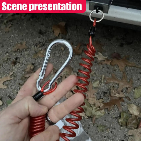Tough As Nails Trailer Breakaway Cable With Universal RV Camper Brake Tether Line and Heavy Duty Stainless Steel Safety Cord close-up view.