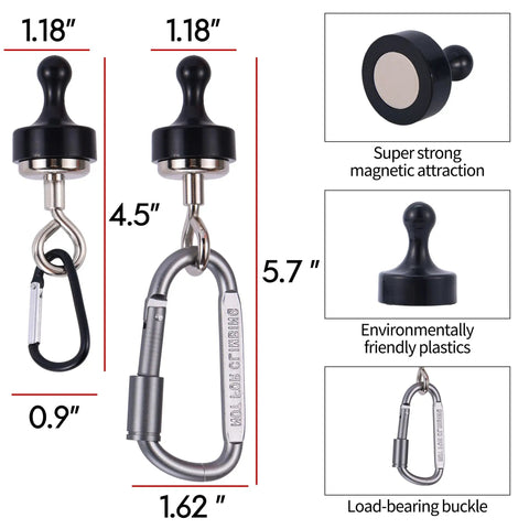 Heavy Duty Magnetic Hook Set For Canopies And Tents With Carabiner Hangers Neodymium Magnets 11 lbs load details
