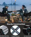 Oversized XL Camping Chair For Adults Built Tough 500 Lb Capacity with two people sitting by a lake, showing sturdy structure.