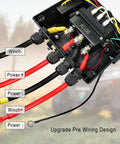 Prewired Winch Control Box Kit For 12V DC 500A Solenoid Contactor With Easy Install Harness, Plug And Play Winch Controller, No Hassle Setup Fits ATV UTV SUV Electric Winches 8000lbs To 17000lbs. prewired 12V winch control box with labeled power and winch cables
