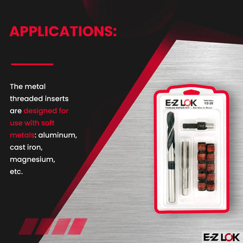 Heavy Duty Thread Repair Kit For Metal With 1/2-20 Carbon Steel Inserts And Installation Tools Quickly Repair Damaged Threads packaging