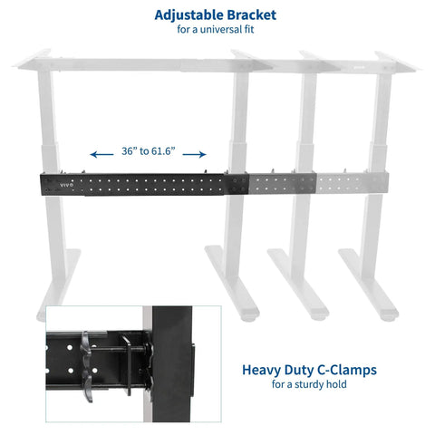 Rock Solid Universal Steel Desk Stabilizer Bar Clamp On That Stops Side To Side Wobble For Sit To Stand Desks Expands From 36 To 61.6 Inches with C-clamps on desk frame