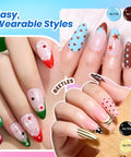 UV Light Gel Nail Polish Kit With 20 Colors And 40 Piece Mix Set, featuring colorful nail art designs with polka dots and stripes.