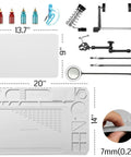 Components of 2 In 1 Magnetic Helping Hands Soldering Station with Silicone Mat, LED Lamp, Gooseneck Arms, and PCB Holder