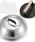 7 Inch Cast Iron Smash Burger Press Kit With 12.5 Inch Heavy Duty Griddle Dome And Patty Papers, ideal for BBQs and griddles.