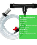 Venturi Fertilizer Injector Kit for Drip Irrigation Systems 1 Inch NPT Water Powered Mixer with hose and flow control valve