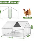 Large Metal Chicken Coop With Walk In Roosting Ladder, UV Resistant Cover, Waterproof Roof, Rust Resistant Heavy Duty Steel Frame shown in dimensions