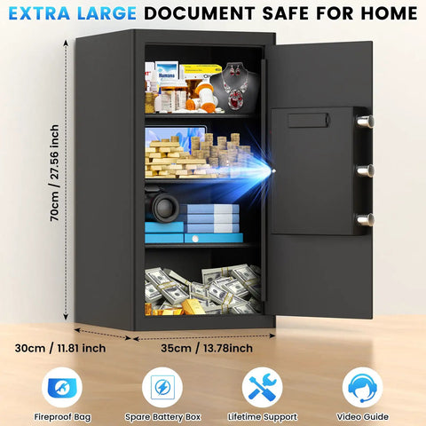 Huge 6.0 Cuft Home Safe Box With Fireproof Waterproof Bag Digital Security Safe With Programmable Keypad in open view