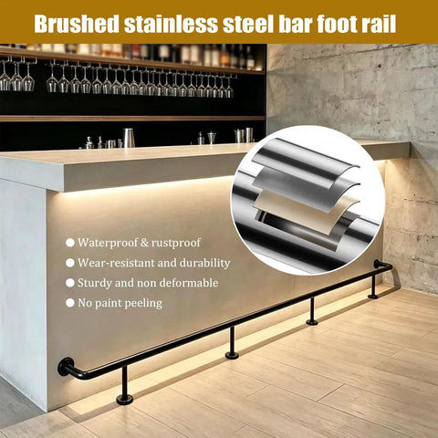 Premium Heavy Duty Black Stainless Steel Bar Foot Rail Bracket Kit, tough as nails rustproof supports for indoor outdoor use.