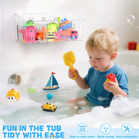 Two Pack Extra Large Bath Toy Storage Bin With Three Quick Drying Compartments Hella Spacious Design Keeps Rubber Ducks And Squirters Securely Stowed Away Total Bathtime Game Changer