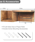 Wooden Toilet Paper Holder Wall Mount With Shelf Farmhouse Bathroom Storage Rack showing dimensions and mounting screws