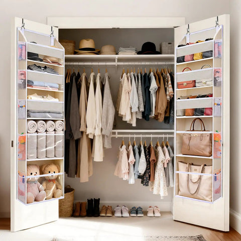 Straight Up Game Changer For Cramped Closets As This Five Tier Over The Door Organizer Packs Ten Dope Mesh Pockets With A Heavy Duty 44 Lb Rating Plus Clear Windows Built For Bulky Kids Toys Or Sneakers In Beige