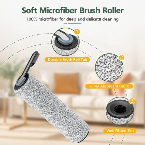 Close-up of soft microfiber brush roller for S5 Replacement Brush Rollers And HEPA Filter Set, showing brush roll tab and absorbent fabric.