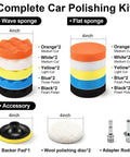 All In One Pro Grade 33 Piece 4 Inch Car Polishing Pad Kit with foam wave and flat pads, wool buffers, and drill adapters