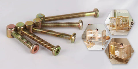 Heavy Duty Baby Crib Bed Frame Bolts And Screws Hardware Replacement Kit With M6 Hex Drive Socket Cap Screws in bronze finish.