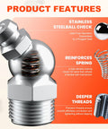 Close-up of grease fitting highlighting features in the All In One 505 Piece Grease Fittings Kit For Gearheads With Metric And SAE Zerk Assortment.