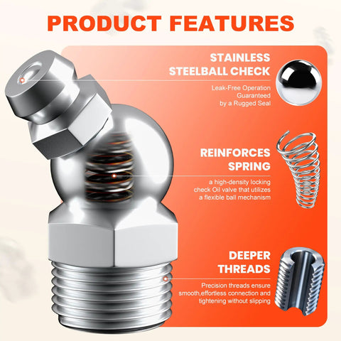Close-up of grease fitting highlighting features in the All In One 505 Piece Grease Fittings Kit For Gearheads With Metric And SAE Zerk Assortment.