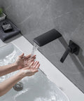 Wall Mount Waterfall Bathroom Faucet Matte Black for Vanity Sink, Lead Free Brass, Single Handle, contemporary zero splash