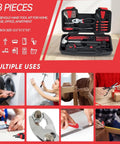 58 Piece Home DIY Tool Set With Durable Plastic Toolbox Case Grab And Go Starter Kit For Home Garage Office And Dorm, open with tools inside