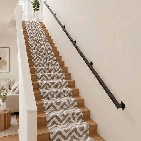 Eight Foot Wall Mount Stair Handrail Heavy Duty Steel Safety Grab Bar 500 Pound Capacity Indoor Outdoor Railing Against Stairs