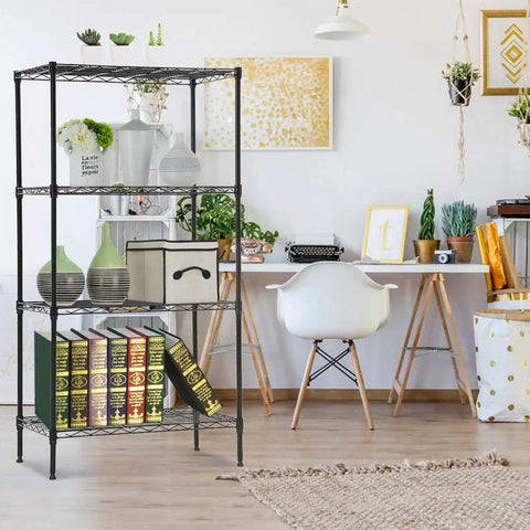 Badass Four Tier Wire Shelving Unit With No Sweat Assembly And Hella Sturdy Commercial Grade Steel Storage Rack For Garage Kitchen Home Office Or Pantry Organization In Classic Black