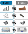 All In One 456 Piece Hex Bolts And Screws Set M5 M6 M8 With 304 Stainless Steel Nuts And Washers For DIY Home Shop And Auto Repairs Heavy Duty Fasteners Kit For Quick And Strong Fixes. Comparison image of stainless bolts, nuts, washers, and storage box.