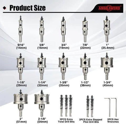Carbide Hole Saw Kit 19 Piece Set With M35 Cobalt And TiAlN Coated Drill Bits Built Tough 9/16 Inch To 2-1/8 Inch sizes display