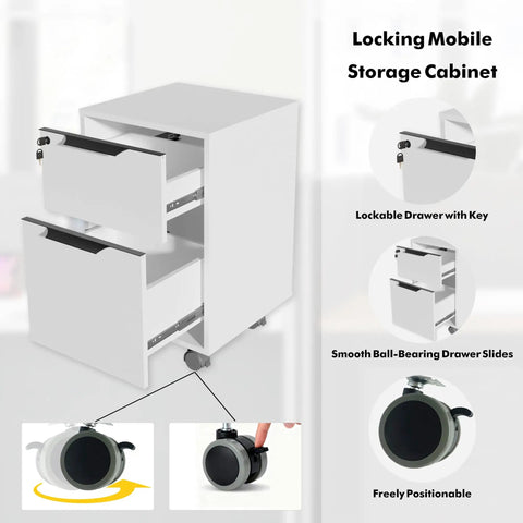 Locking mobile storage cabinet with two drawers, smooth slides, and wheels; ideal for the Boss Ready Three Seat Office Workstation Desk With Secure Locking Rolling Pedestal Designed For No Sweat Team Setup And Chill Collaboration Zones Daily.